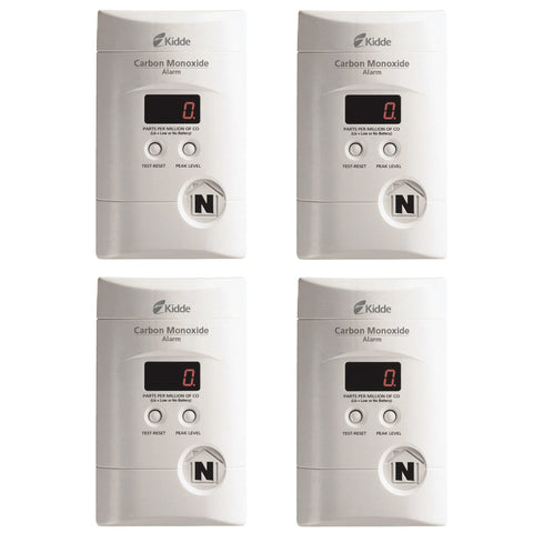 Kidde CO detector plugged into wall outlet with a clear digital display for real-time readings.