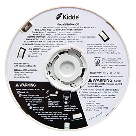 Kidde electrochemical CO sensor reliably detects carbon monoxide levels.