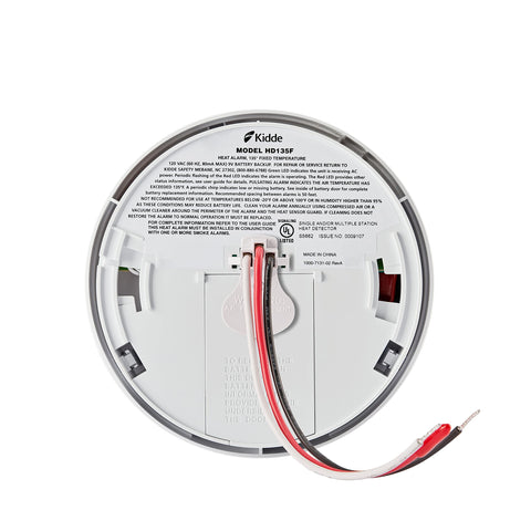 Kidde HD135F heat detector back view illustrating mounting plate and wiring access