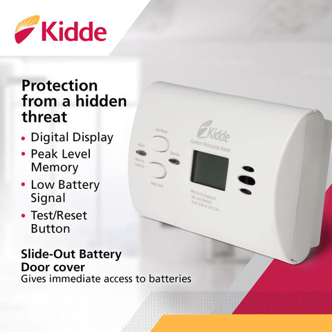 Kidde CO detector showing peak memory for highest CO reading.