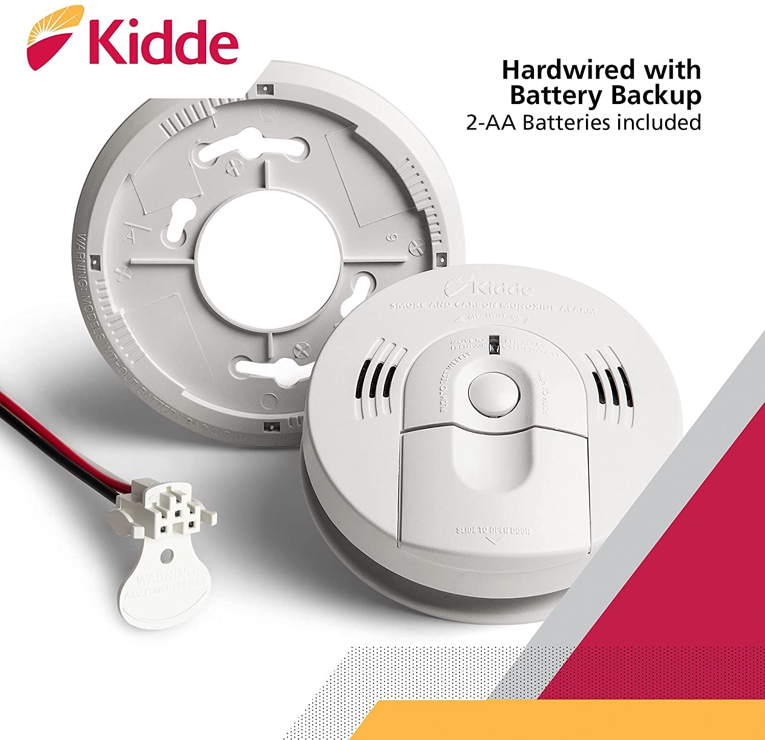 Kidde KN-COSM-IBA hardwired power connection with 2‑AA backup