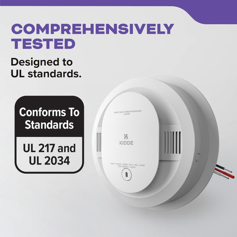 Kidde three LED indicators show normal operation, error, or alarm status