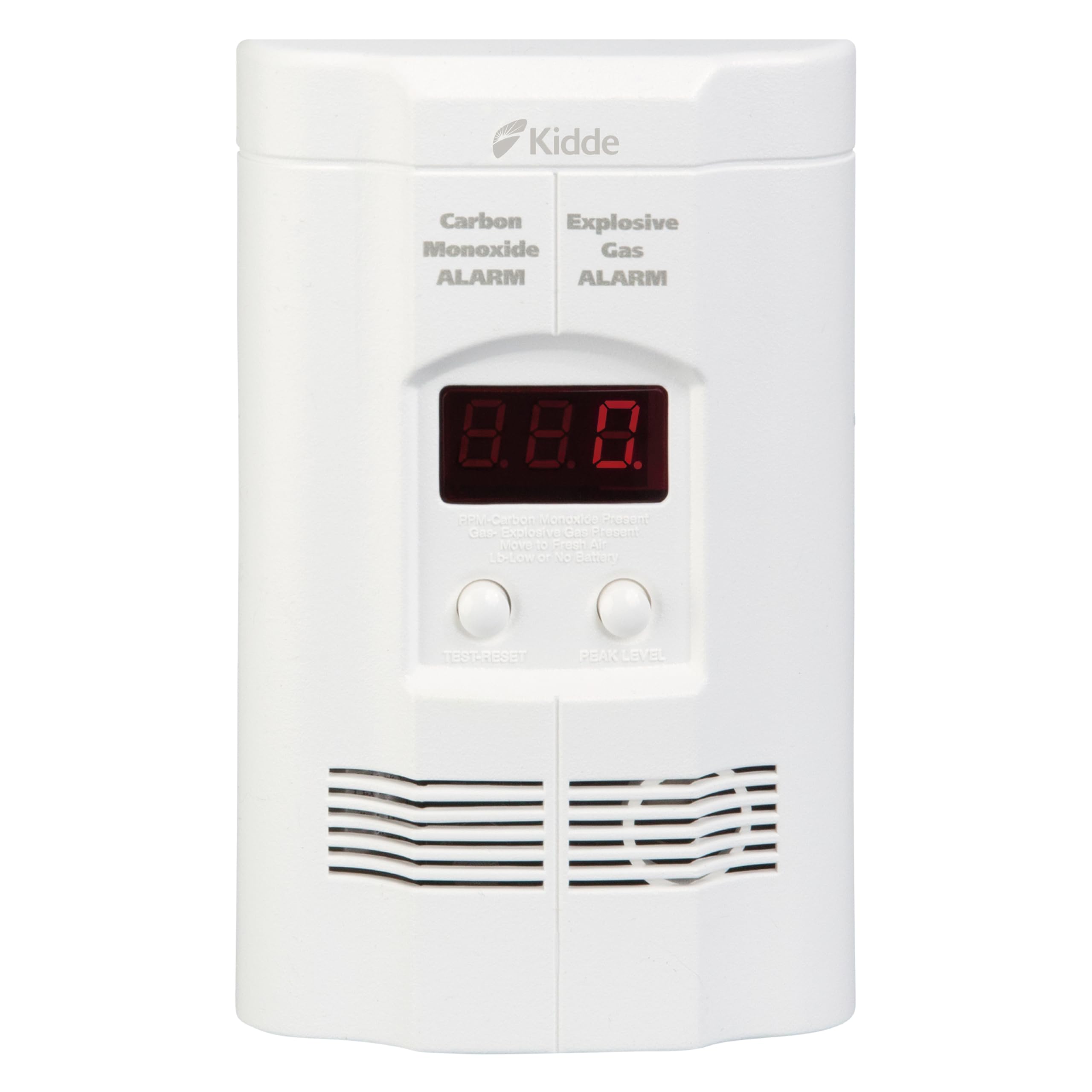 Kidde Nighthawk front view shows plug-in CO and explosive gas alarm for home safety