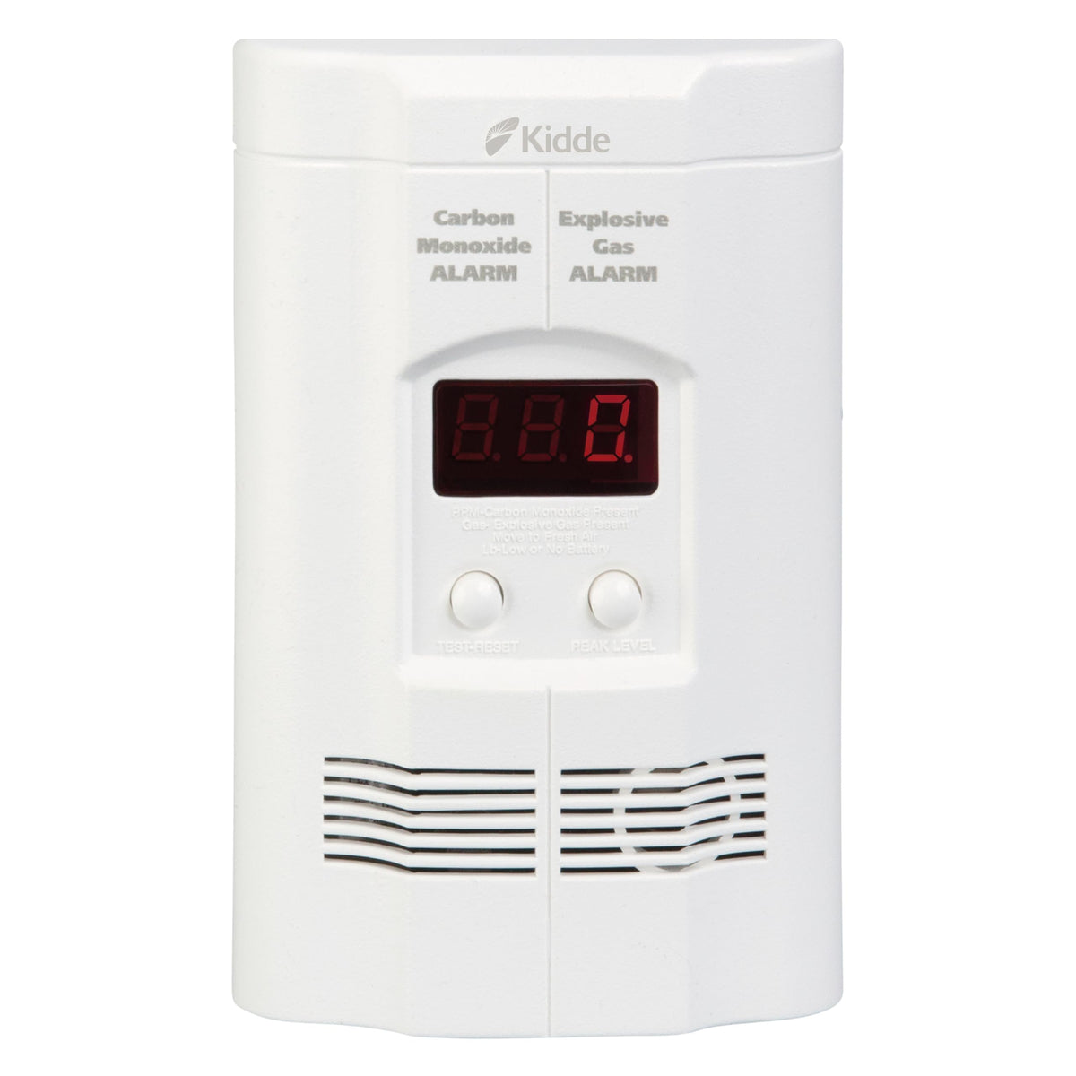 Kidde Nighthawk front view shows plug-in CO and explosive gas alarm for home safety