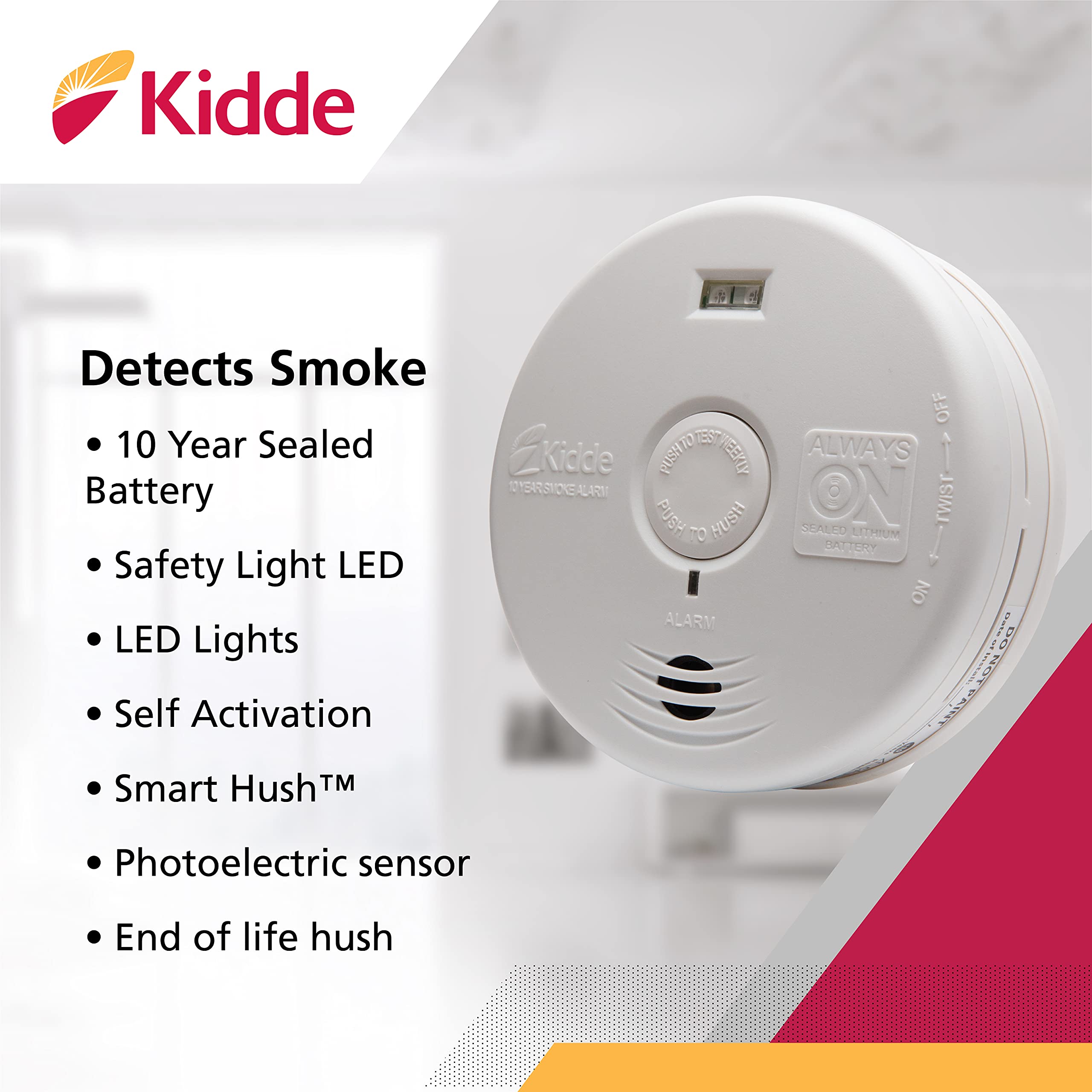 Kidde P3010H unit shows test-hush button for quick silencing