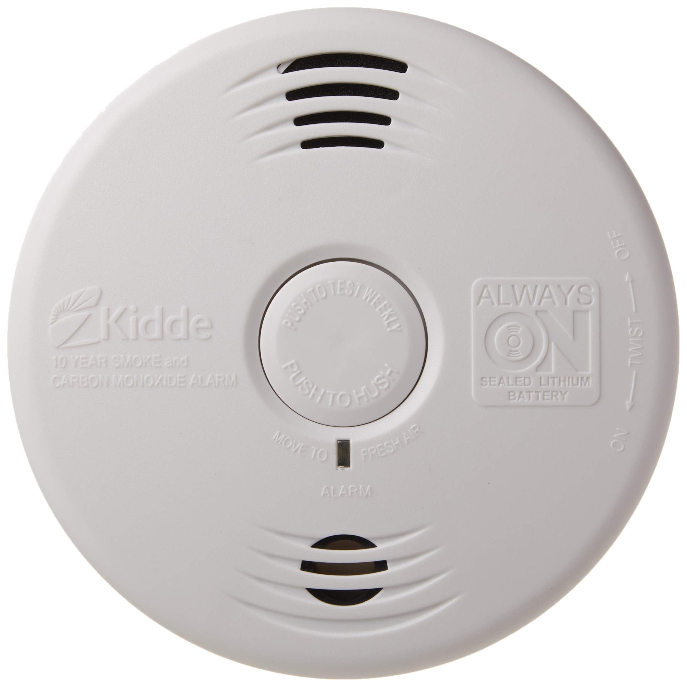 Kidde smoke and CO detector front view highlighting dual sensors for safer homes.