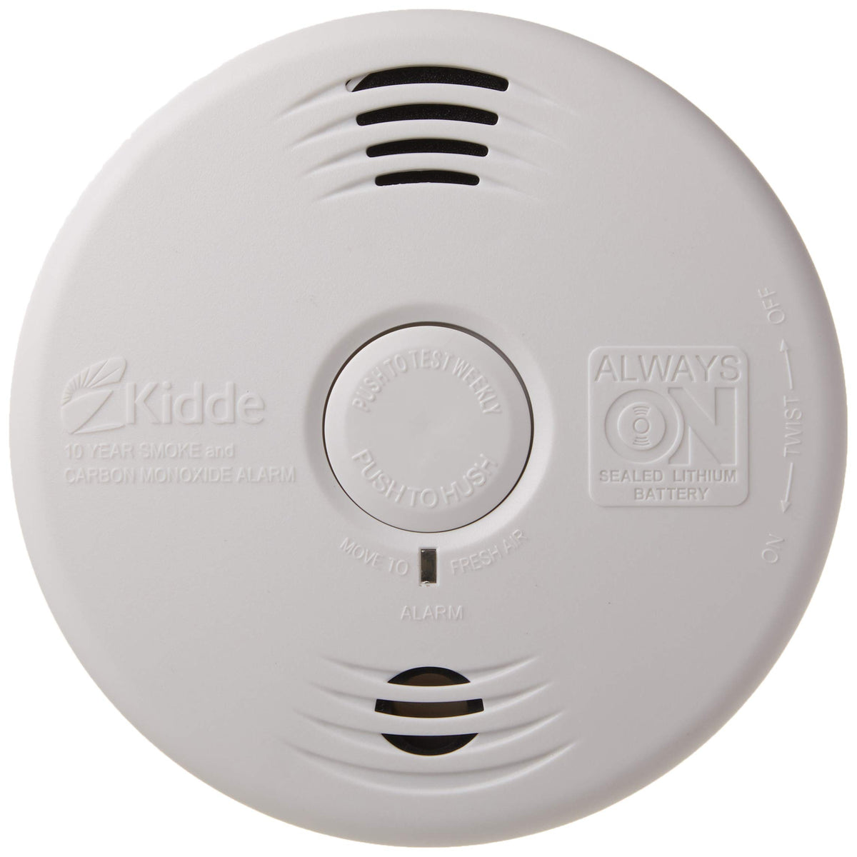 Kidde smoke and CO detector front view highlighting dual sensors for safer homes.