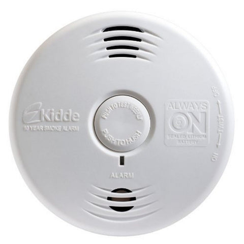 Kidde smoke detector front view with test button for easy safety checks.
