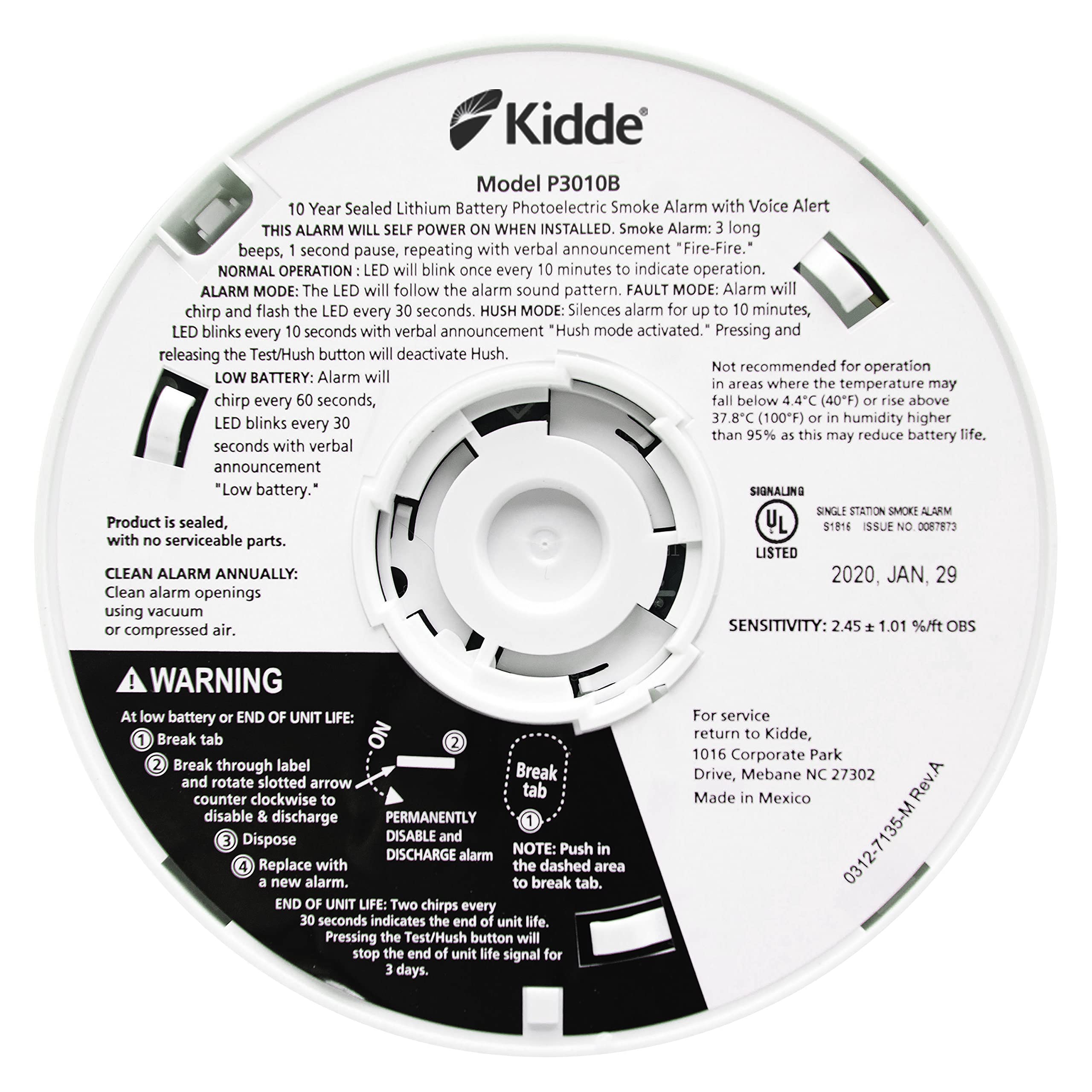 Kidde smoke detector test-hush button helping silence cooking or steam alarms.