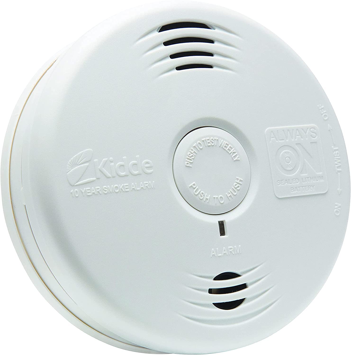 Kidde UL-listed with 10-year limited warranty on the alarm.