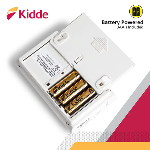 Kidde CO detector mounted on wall or tabletop for flexible placement.
