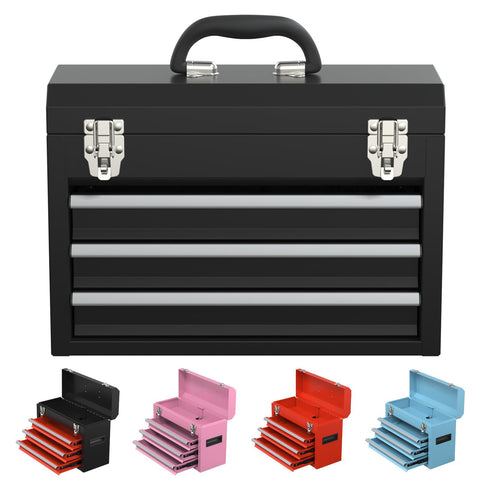 Kieperi 3-drawer toolbox in black with compact, portable design.