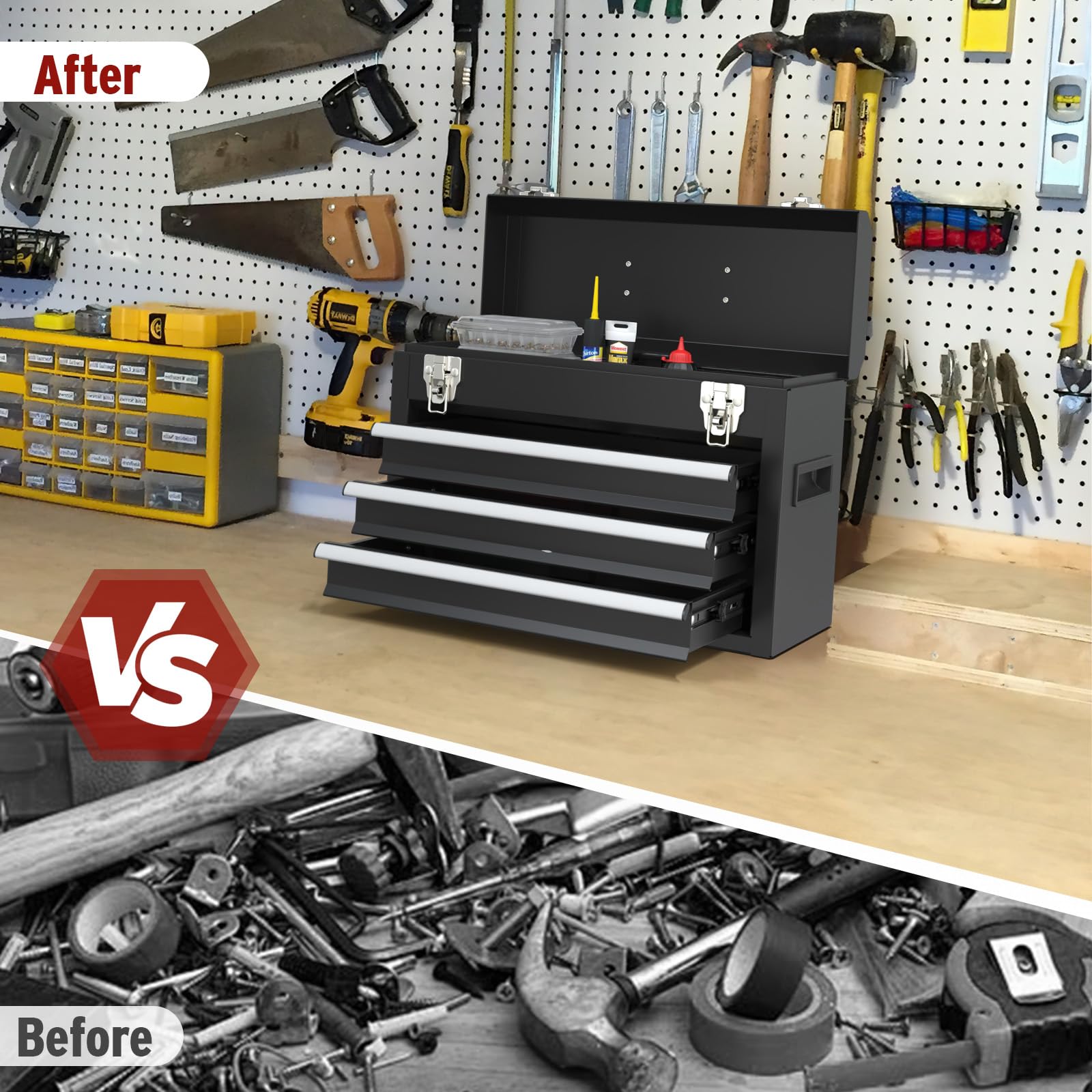 Kieperi metal toolbox with dual latches for secure transport.