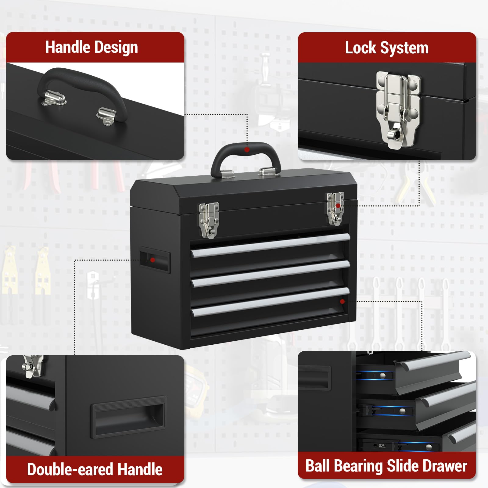 Kieperi toolbox stacked with a general system for expandable storage.