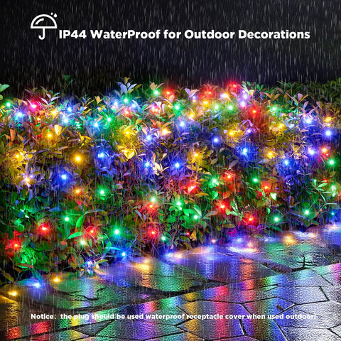 KiflyTooin IP44 waterproof net lights withstand rain for year-round outdoor use.