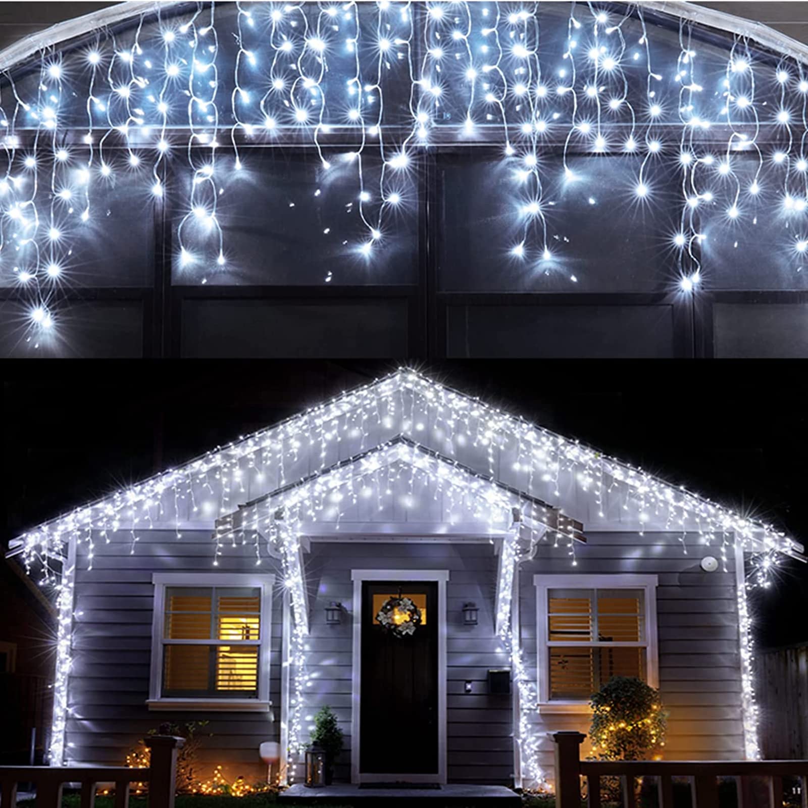 KiflyTooin LED Christmas lights for outdoor decor with 400 LEDs and 75 drops.