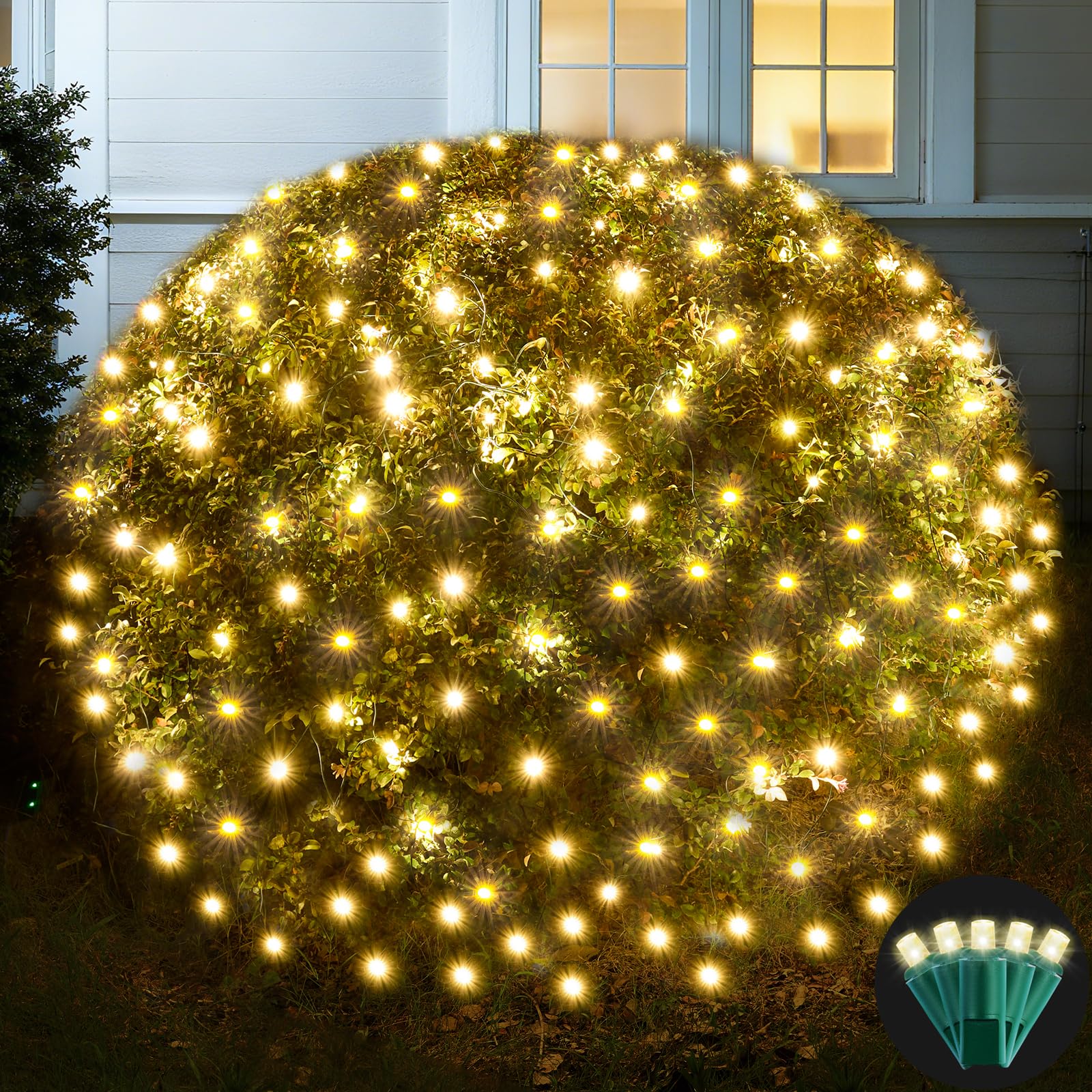 KiflyTooin 200 LED net lights cover a large outdoor area with warm white glow.