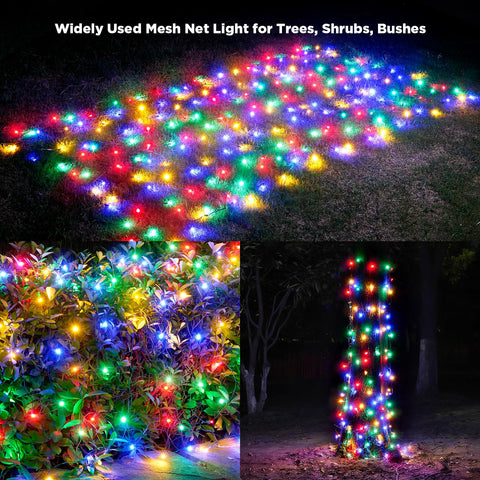 KiflyTooin multicolor net light offers vibrant holiday ambiance for outdoor spaces.