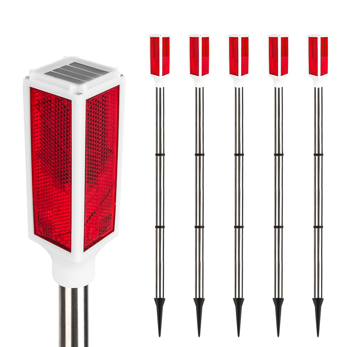 Kiinfendly red driveway marker pole for snowy paths with high visibility.