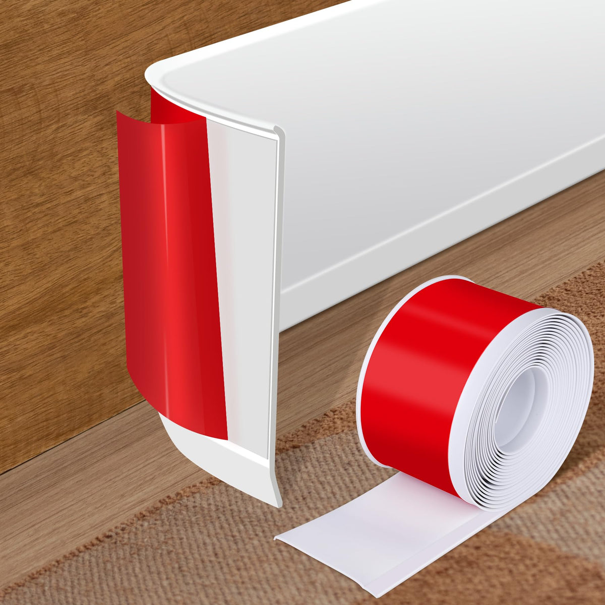 Kikerike vinyl baseboard with peel-stick installation for quick upgrades.