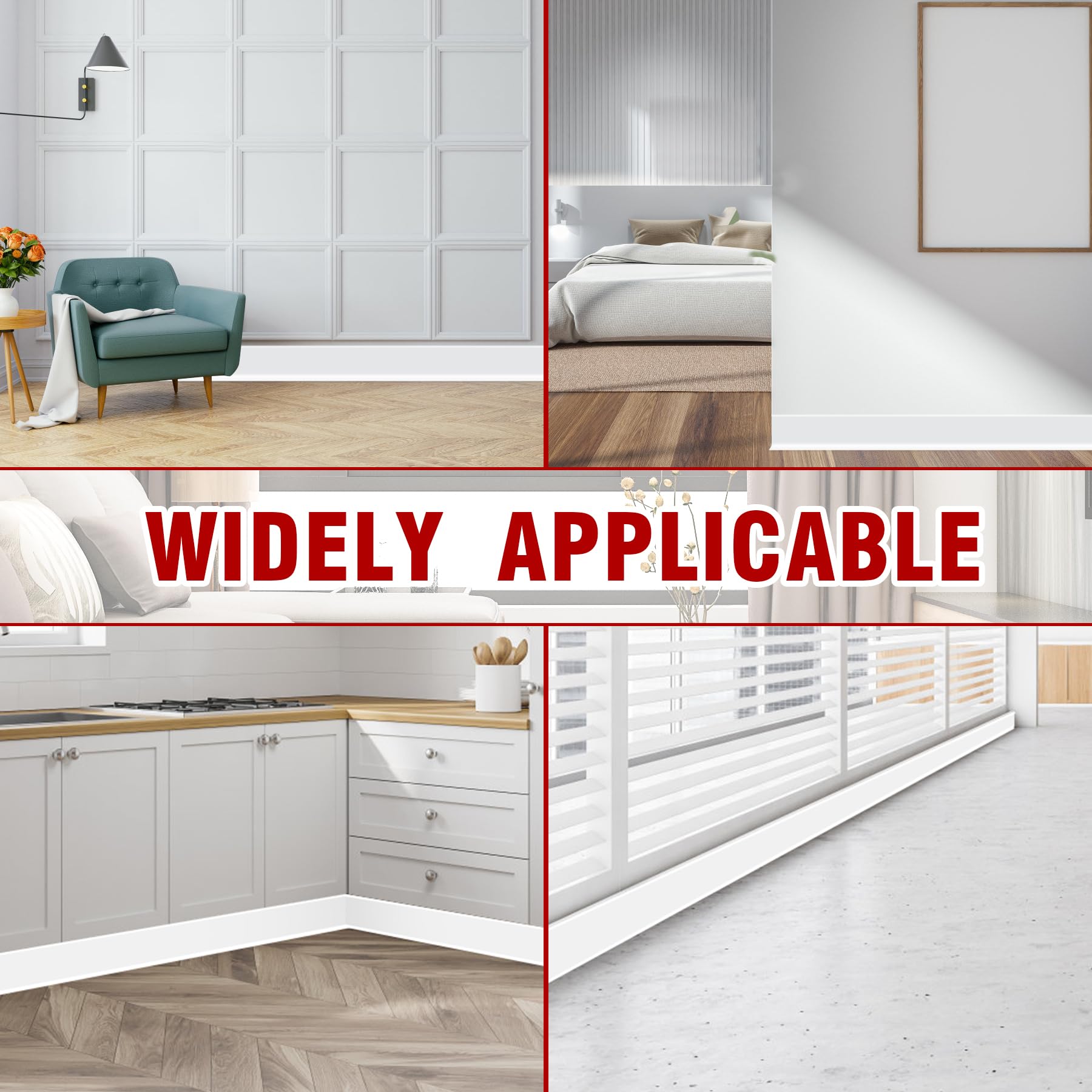 Kikerike 4in x 20ft baseboard is easy to cut for precise fitting.