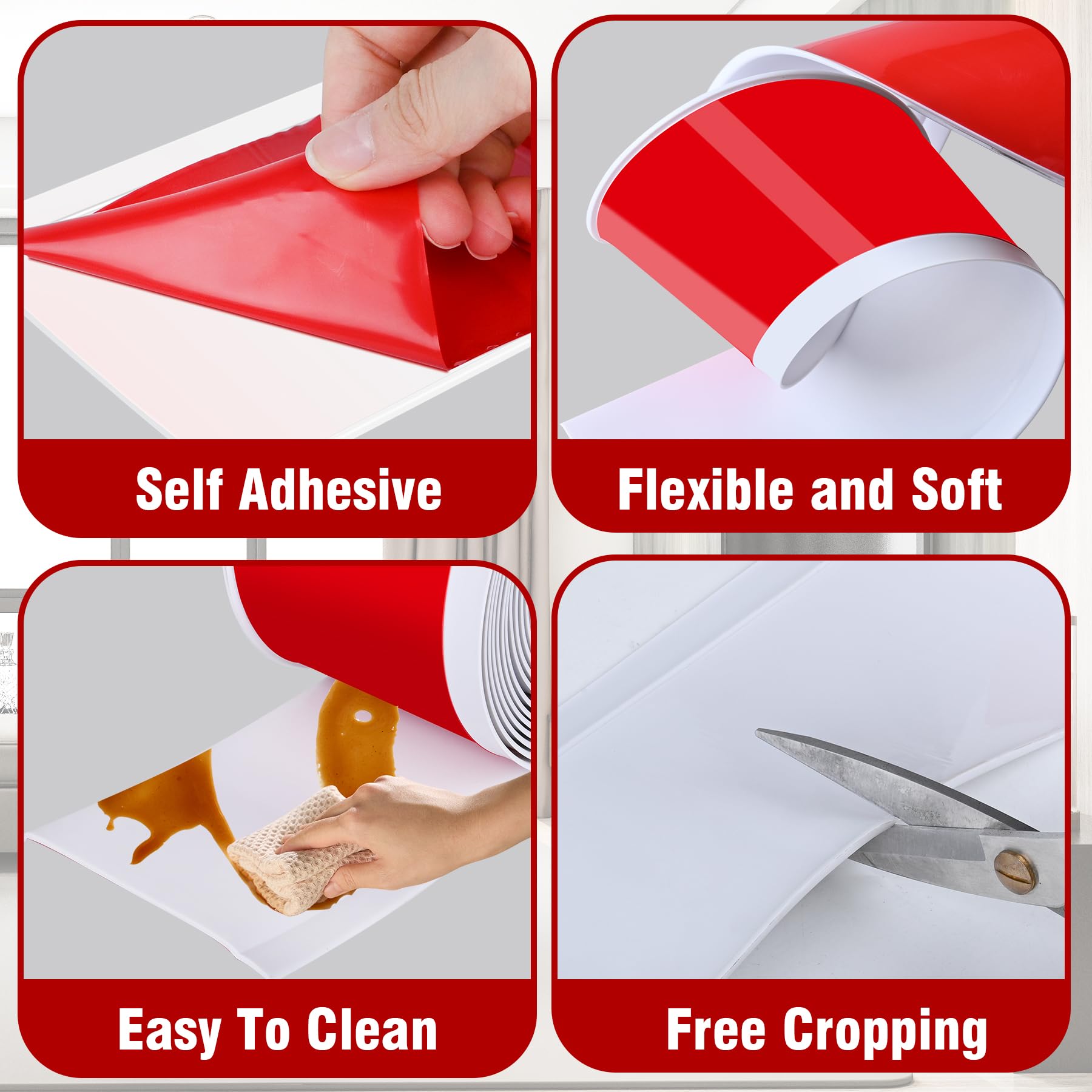Kikerike baseboard with flexible toe design conceals gaps and dust.