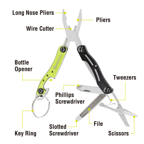 Kilimanjaro Ascend 9-in-1 tool long nose pliers closeup highlights precise gripping for quick fixes.