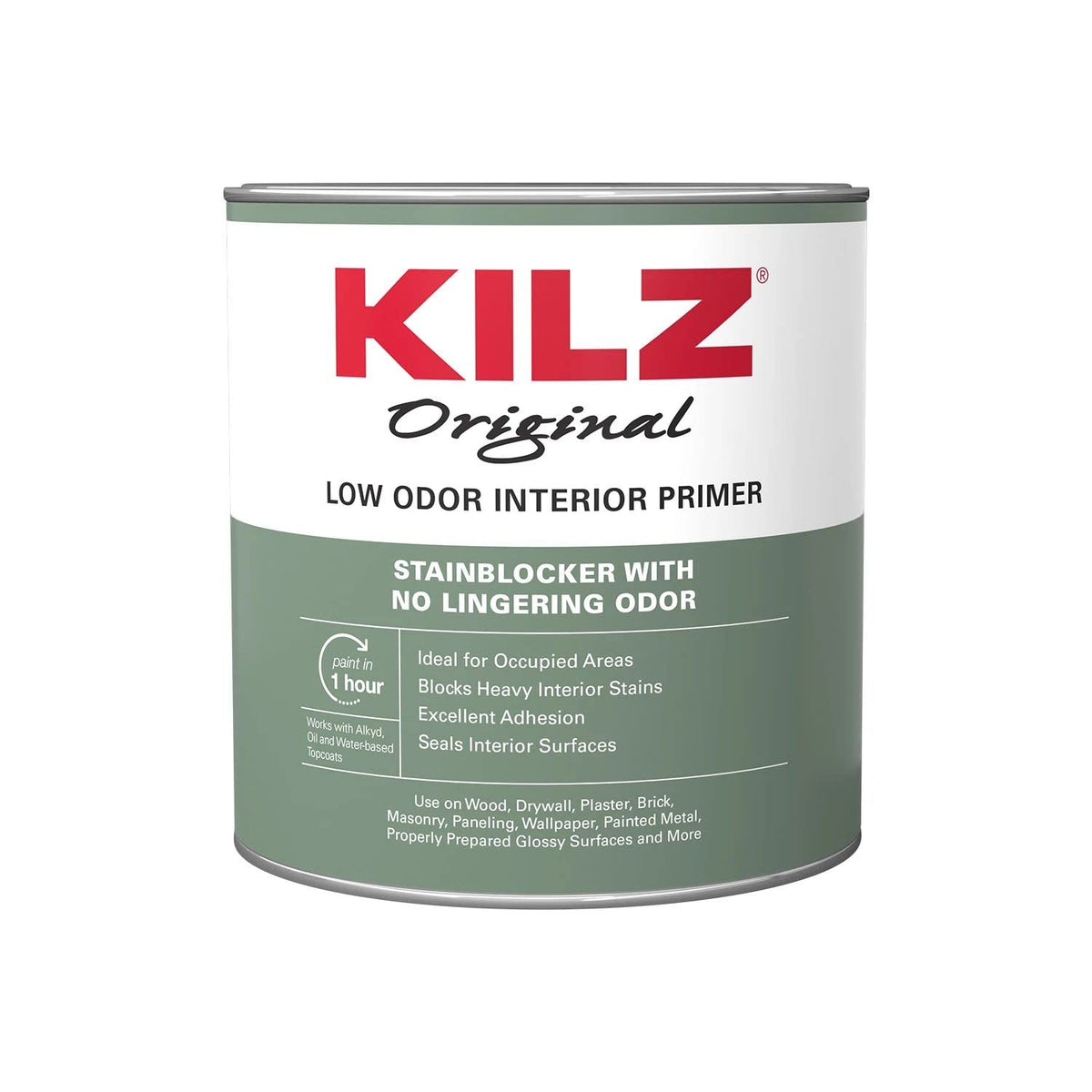 KILZ Original Low Odor Primer bottle pouring for easy interior priming and odor control