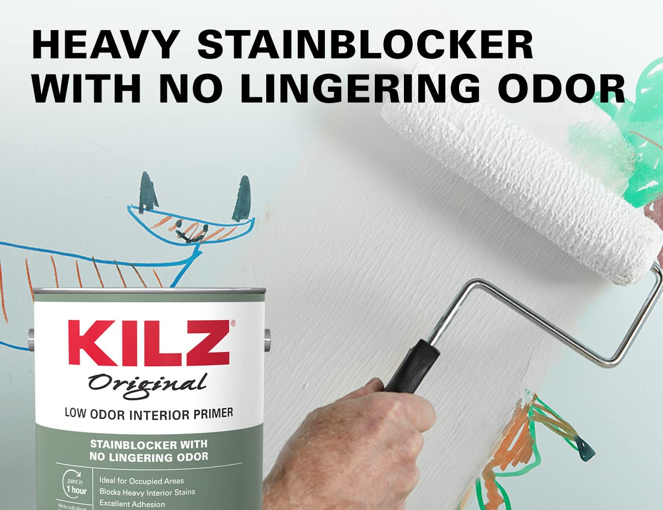 KILZ Original Low Odor Primer bright white finish showing non-yellowing look