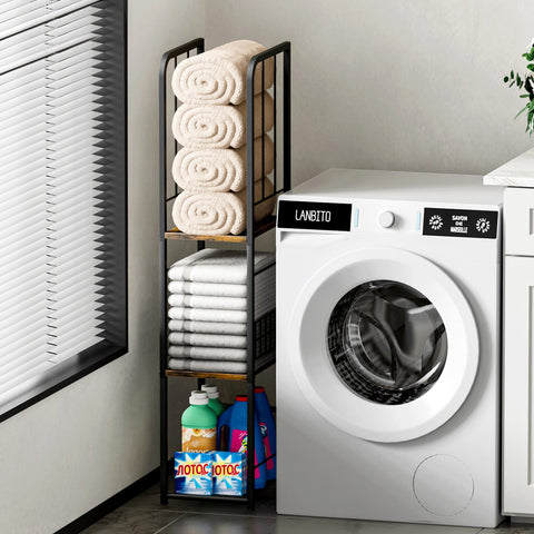 KIMBORA narrow towel storage stand with towels ready for daily use.