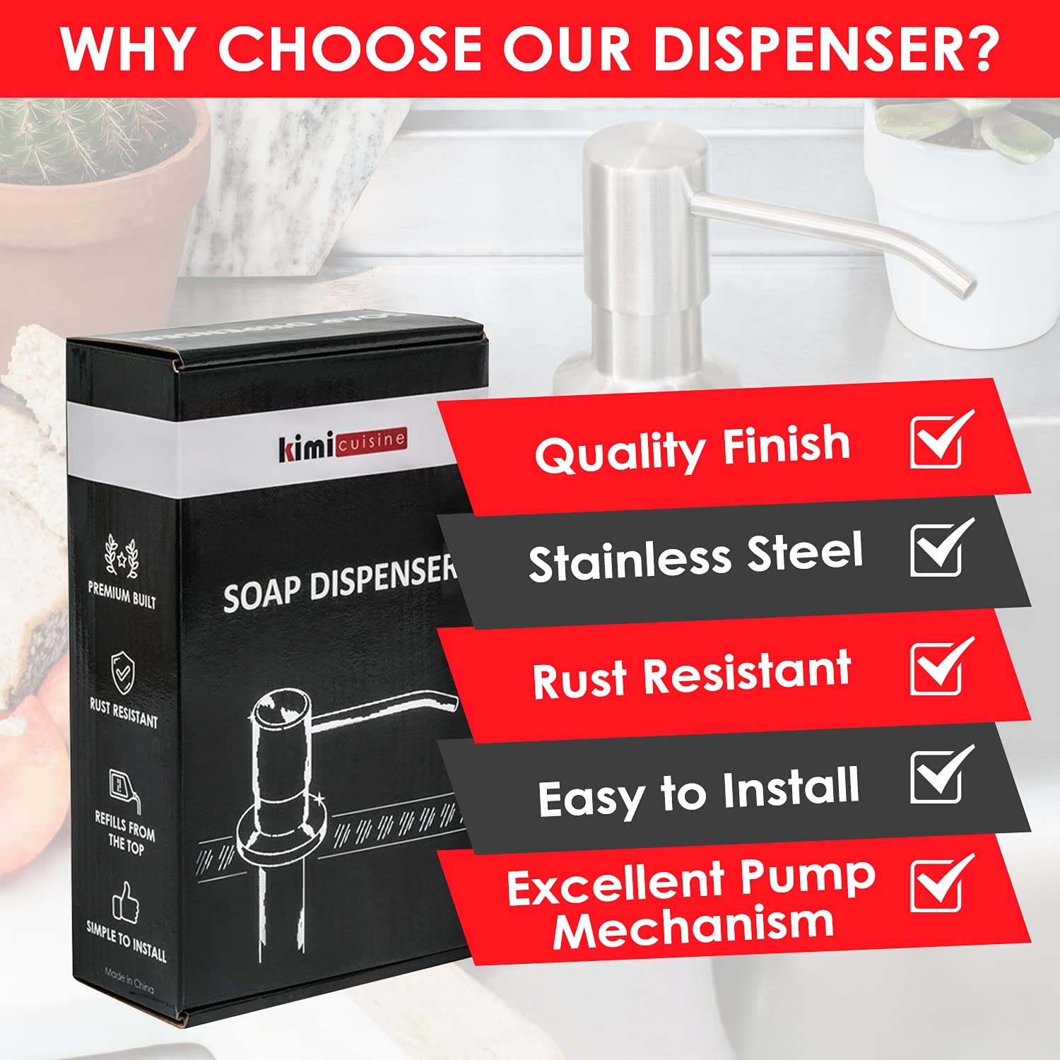 Easy installation fits 1 to 1.25 inch holes for various countertops