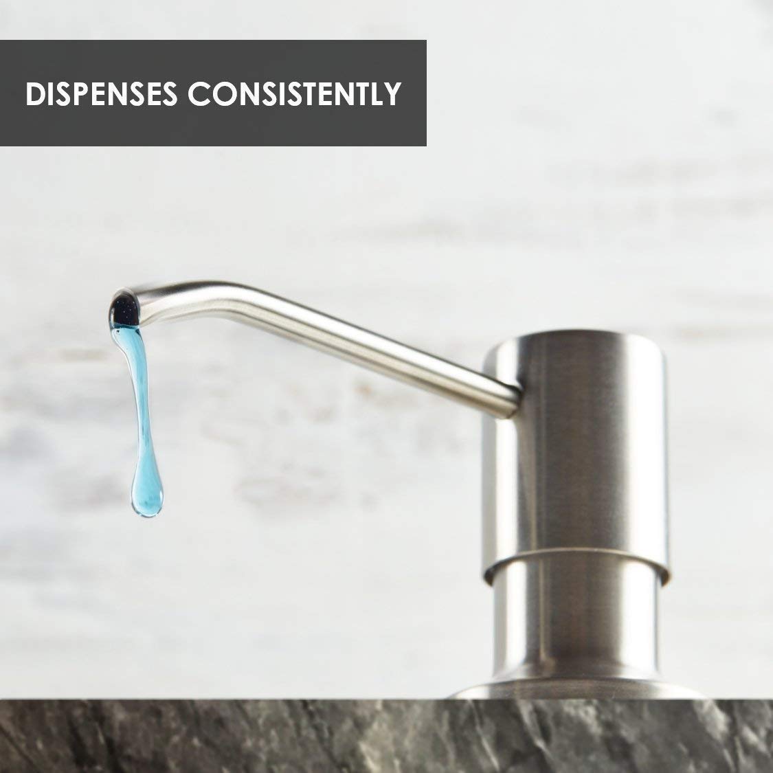Kimi Cuisine soap dispenser installed in counter hole for secure, seamless fit