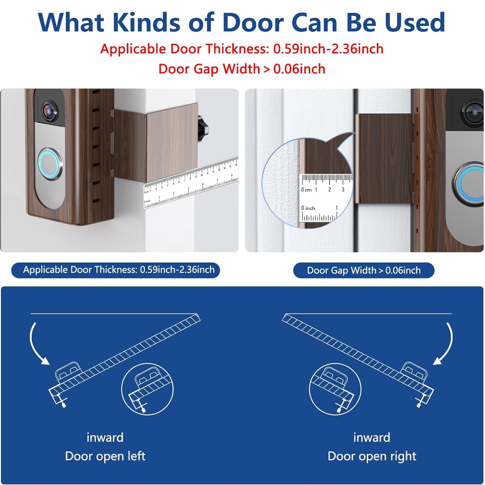 KIMILAR mount-on-door shows compatibility with Ring Video Doorbell models.