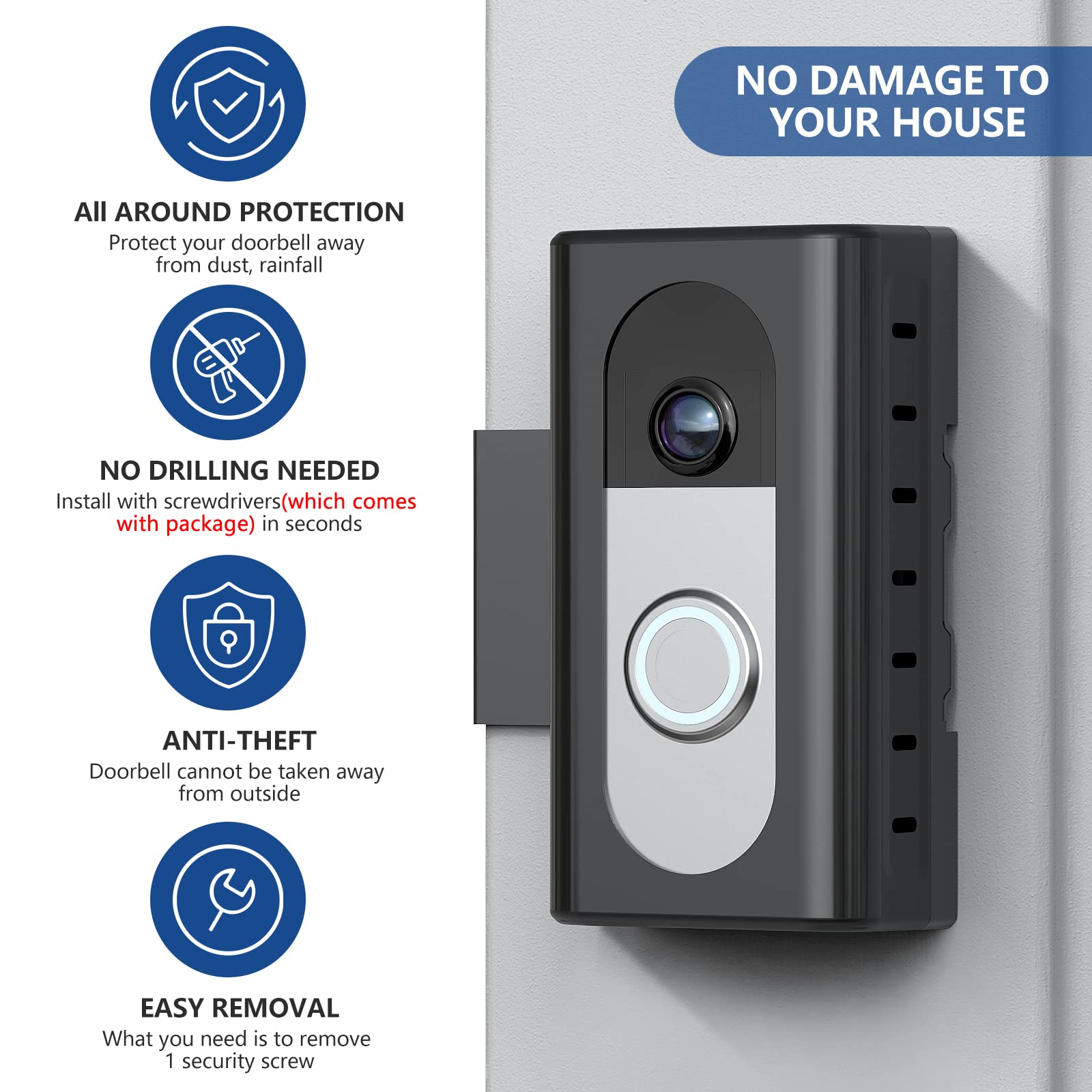 KIMILAR mount beside Ring-compatible doorbell shows wide compatibility