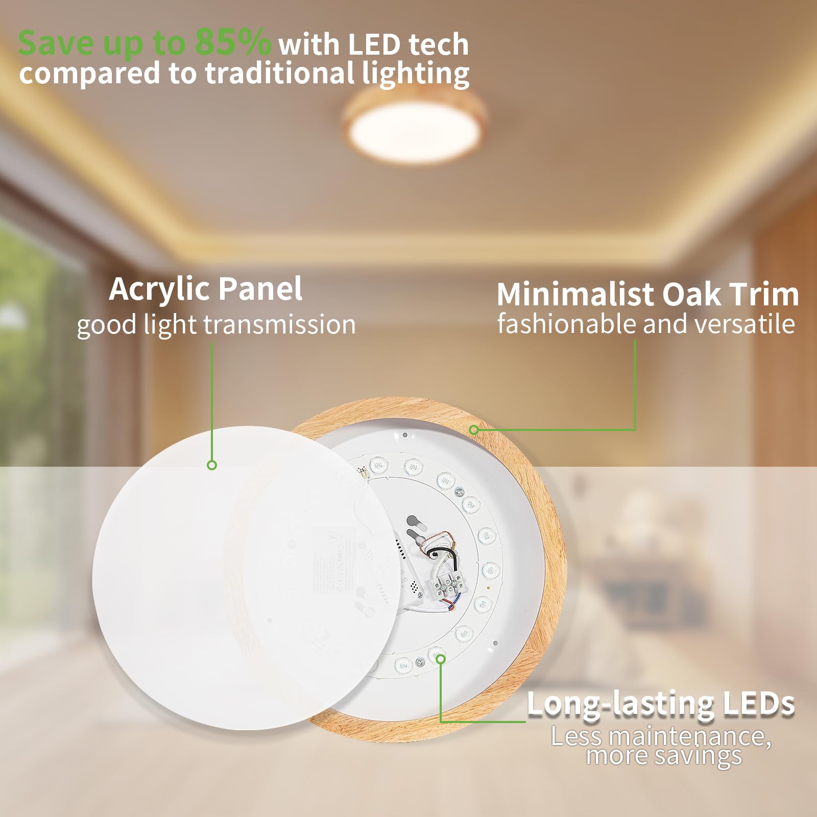 Kimjo 24W LED at 3000K emits warm white glow