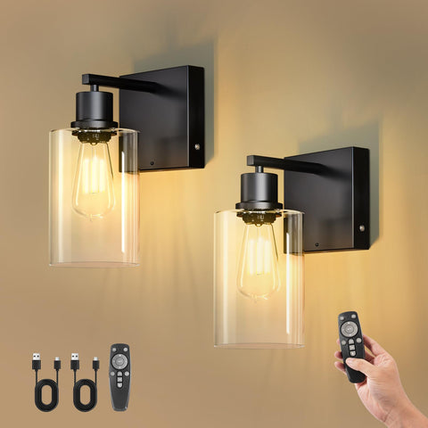 Kimjo battery-operated wall sconce with remote, front view for easy control