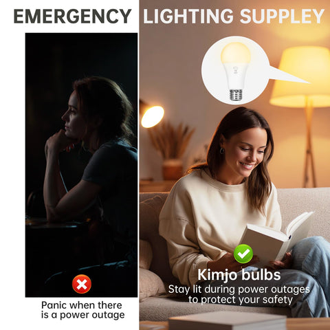 Kimjo emergency 2600mAh battery backup powers lighting during outages.
