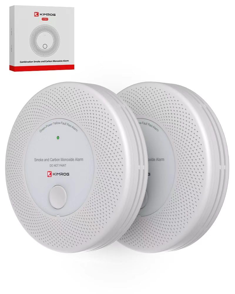 KIMROG 10-year sealed battery smoke/CO detector, front view for maintenance-free safety.
