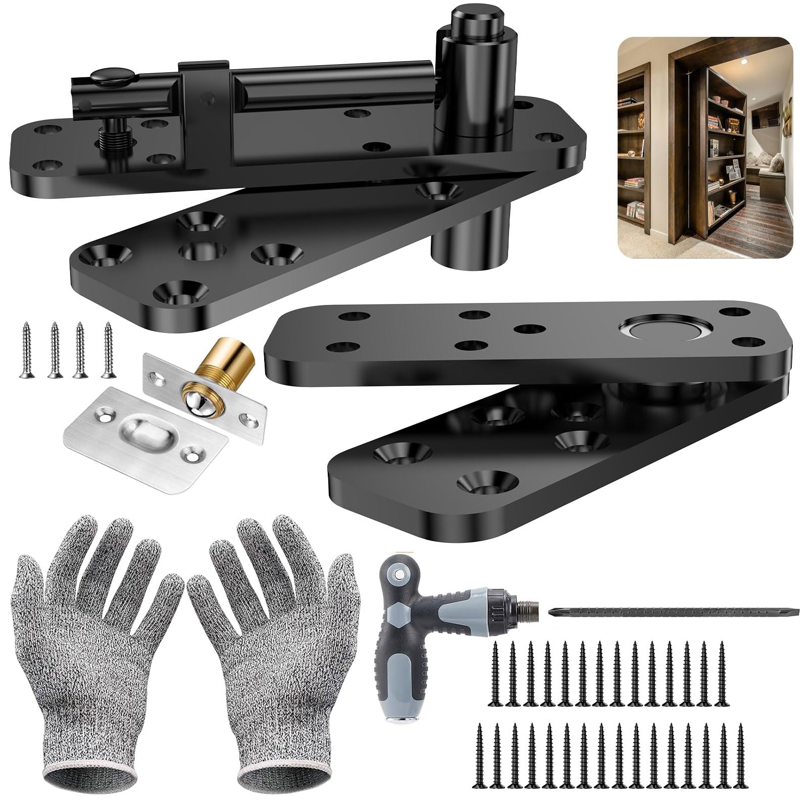 KimsoFunny hidden pivot hinge supports up to 570lbs for sturdy bookcase doors