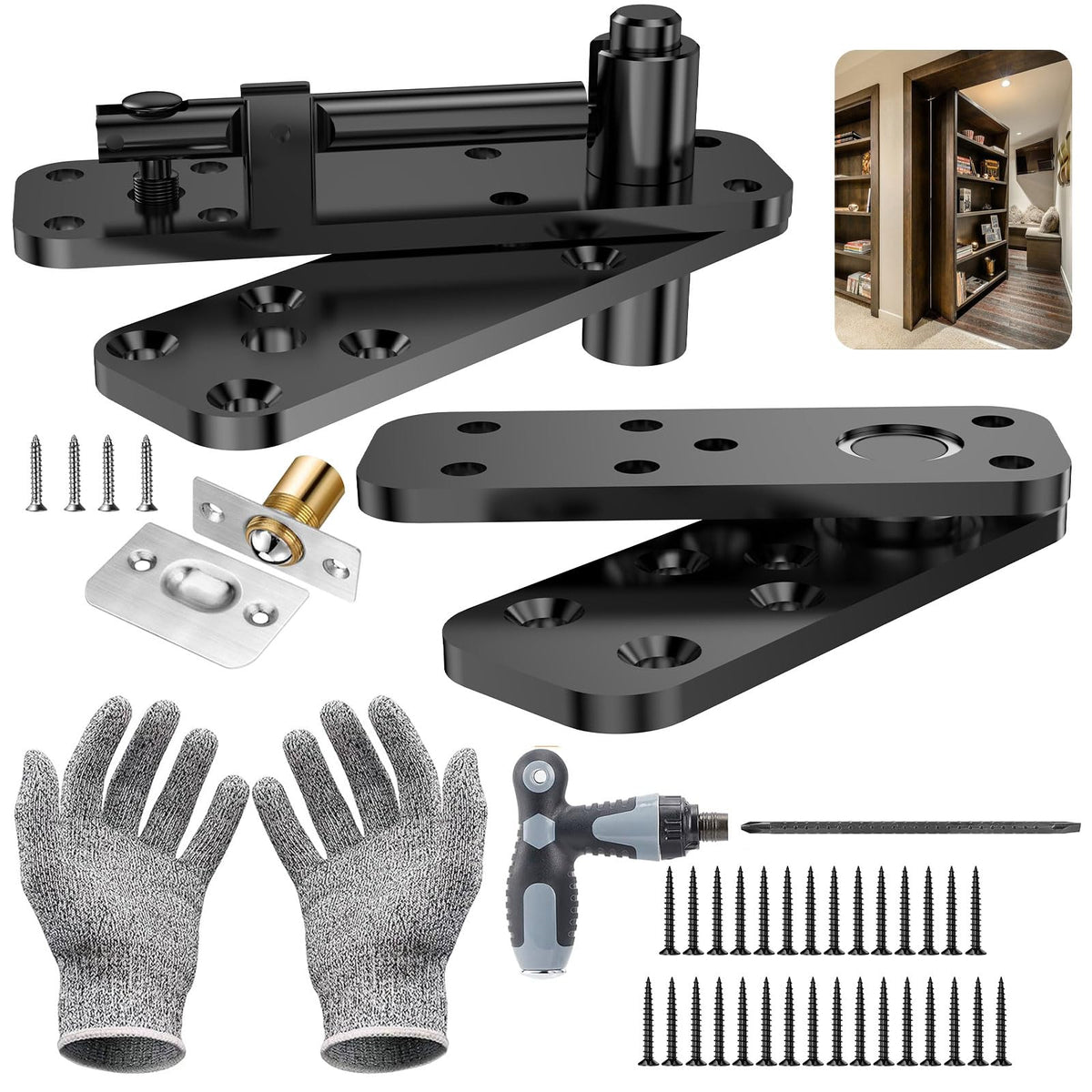 KimsoFunny hidden pivot hinge supports up to 570lbs for sturdy bookcase doors