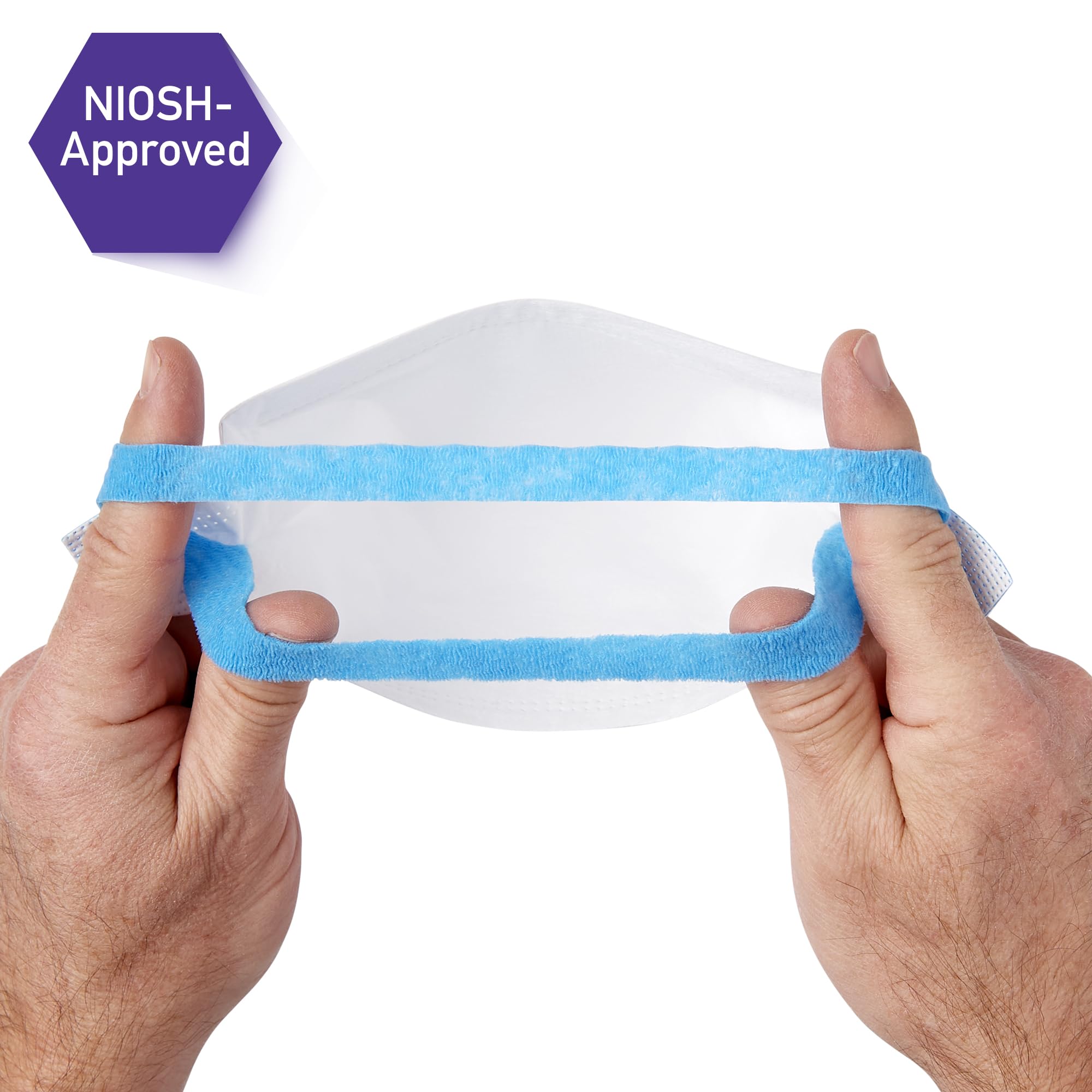 Kimtech N95 pouch respirator headbands and bendable nosepiece close-up showing adjustability