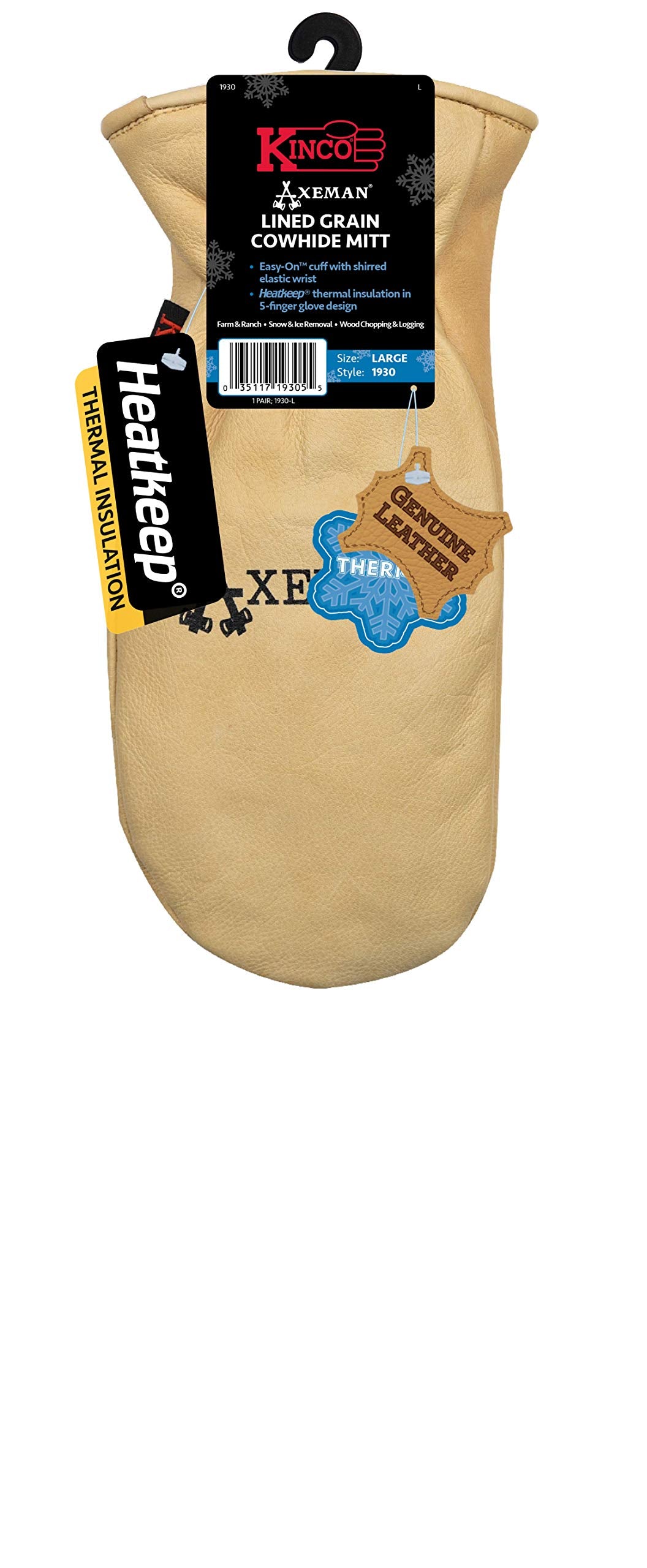 Kinco Axeman Mitt wrist-cuff close-up demonstrates easy-on fit and debris protection.