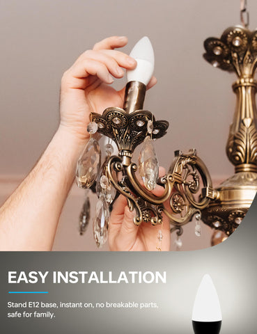 KINDEEP 12-pack candelabra bulbs for multiple rooms.