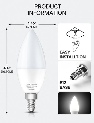 KINDEEP LED candelabra bulb with E12 base for fixtures