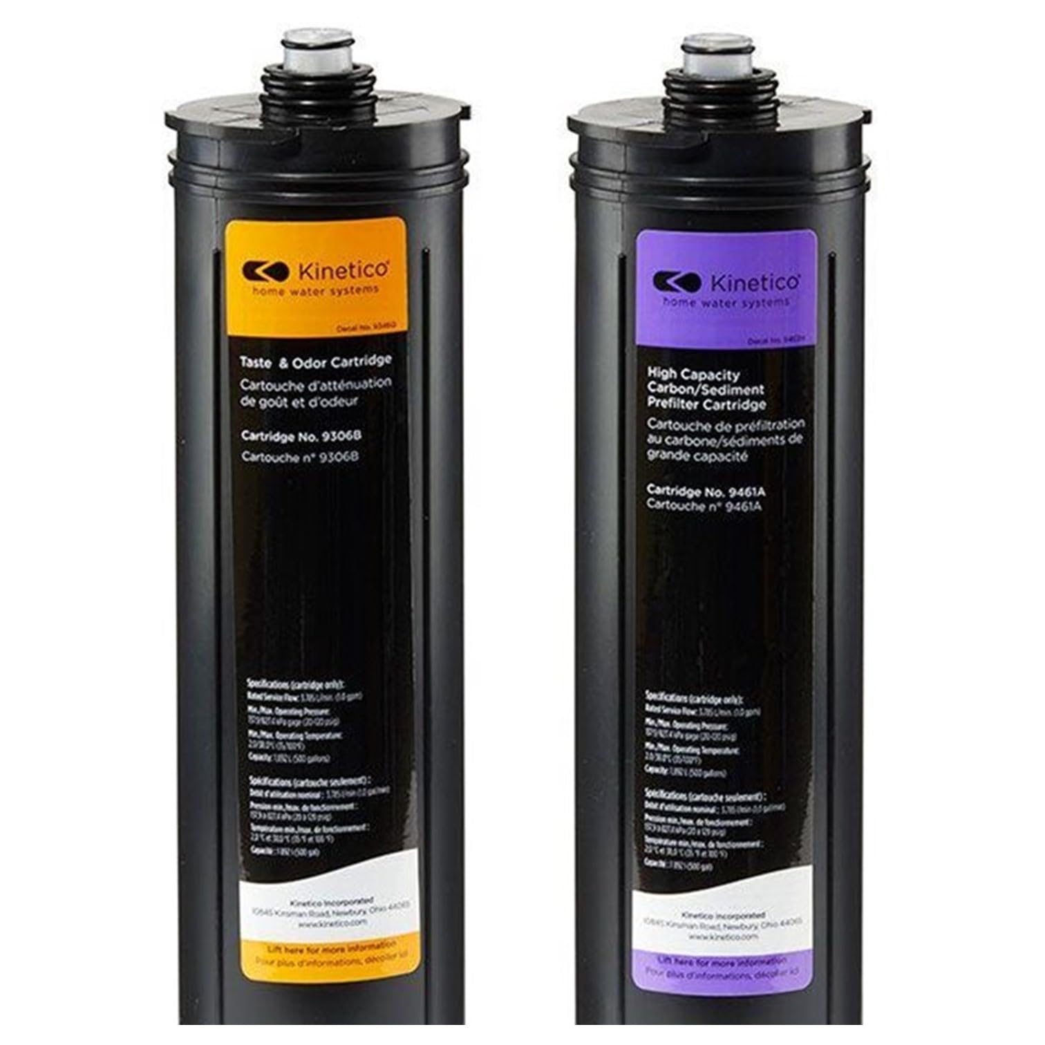 KINETICO 9306B post-filter uses granular activated carbon to polish water and improve taste.