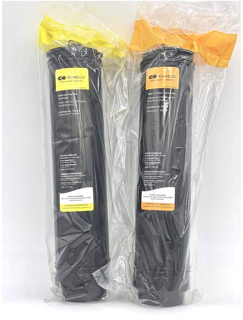 Kinetico 9309A yellow pre-filter cartridge reduces sediment in a well water setup