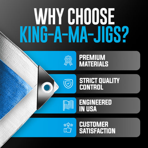 KING-A-MA-JIGS tarp is lightweight, easy to pack for camping.
