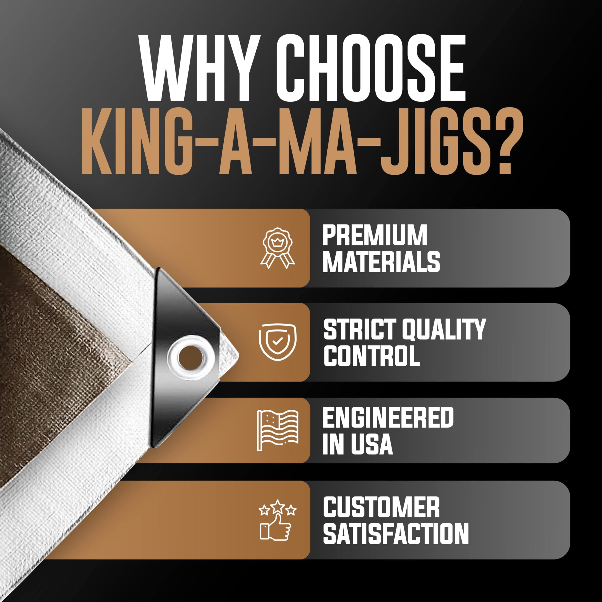 King-A-Ma-Jigs rope-reinforced hems stay tight under wind.