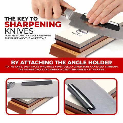 KING Angle Holder attached to blade spine for easy, consistent sharpening angles.