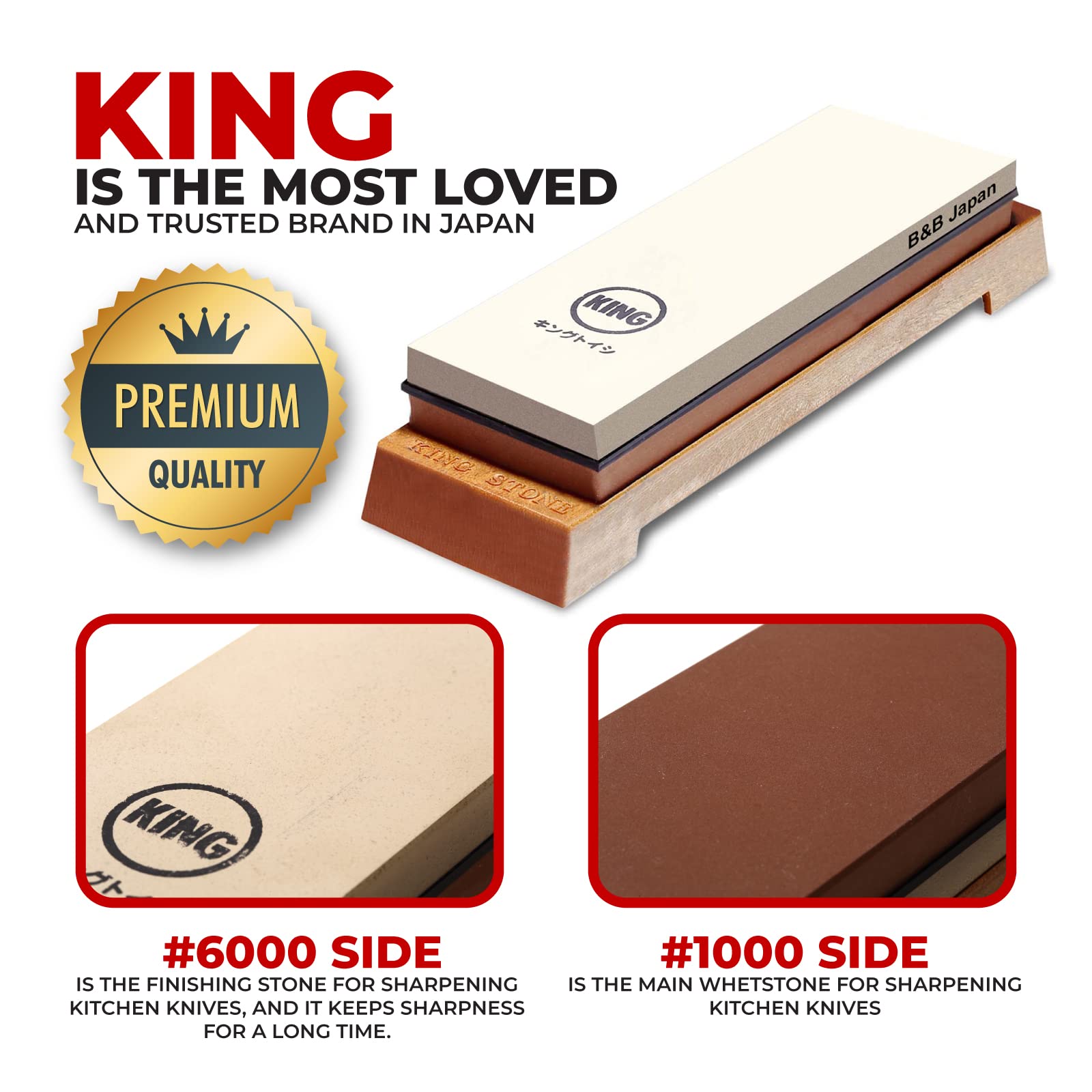 KING Whetstone Starter Set 1000 grit side for initial sharpening precision.